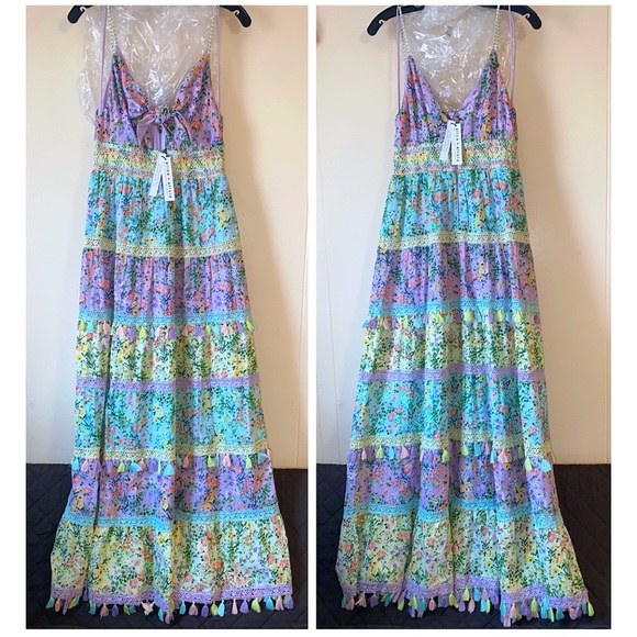 Alice + Olivia Karolina Smocked Waist Floral Tie Front Maxi Dress - Picture 7 of 16